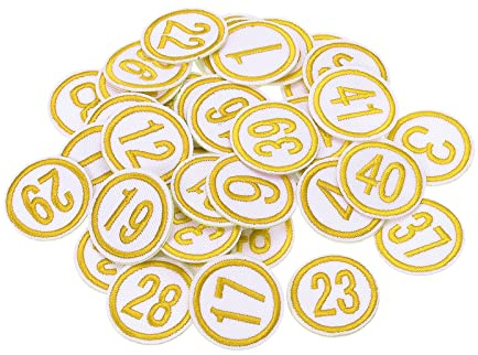 sourcing map 50 Stück Aufnäher zum Aufbügeln mit Zahlen 1–50, 3cm Bestickte Zahlen, Patch zum Aufbügeln für Kleidung, Kleid, Hut, Socken, Jeans, DIY (Gelb)