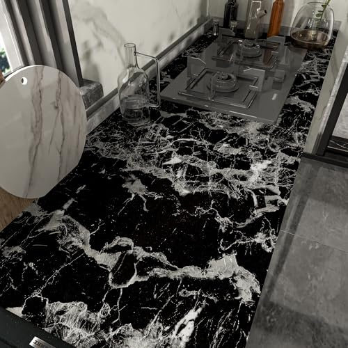 JSEVEM 40CM×3M Schwarz Weiß Muster Marmor Tapete Peel and Stick Thick Textured Waterproof Granit Sticky Back Plastic Contact Paper Self Adhesive Vinyl Wrap Worktop Stickers Decor Renter for Walls