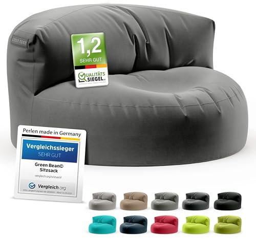 Green Bean Sitzsack Sofa mit Füllmaterial - Lounge im Sitzsack-Design 90x50cm mit ergonomischer Rückenlehne & waschbarem Bezug - Indoor und Outdoor geeignet in Anthrazit