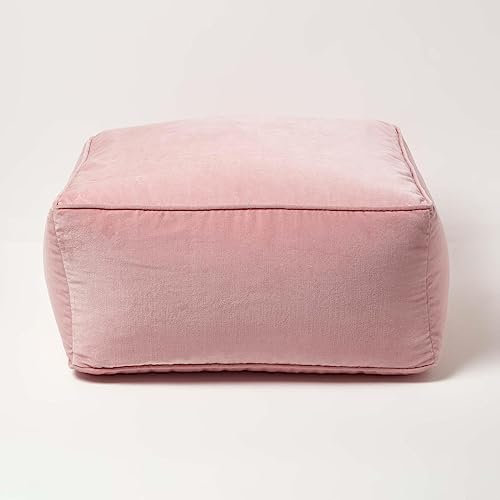 Homescapes Sitzpouf Samt rosa 60x60x27 cm, Sitzsack quadratisch, Sitzquader Bodenkissen Baumwollsamt