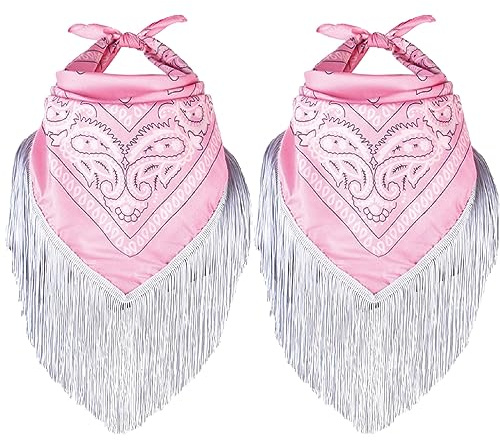 Fringe Bandana 2 Piece Magician Cowboy Paisley Scarf Vintage Scarf Costume Accessory Dress Up Party Costume Dress Up (Pink)