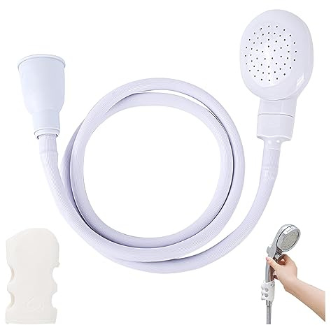 AYNKH Manguera de ducha de un solo grifo blanco accesorio de baño conexión en la boquilla de bañera para baño de mascotas masaje de aseo con soporte de silicona, ajuste a presión para cabezal de