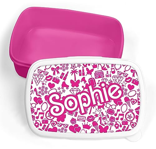 Print Maniacs Personalised Lunch Box Barbie Inspired Pink Doll for Girls and Women Lets go Party Merchandise Princess Dream Collection Theme Bride Lip Stick Birthday Diamonds