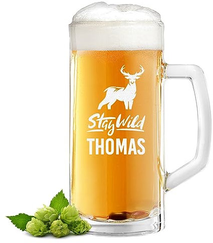 Bierkrug mit personalisierter Gravur - Geschenk zum Vatertag - für alle Männer und Väter - passend zum Geburtstag und Jubiläum - Bierglas mit Henkel 0,5 Liter - für alle Biersorten