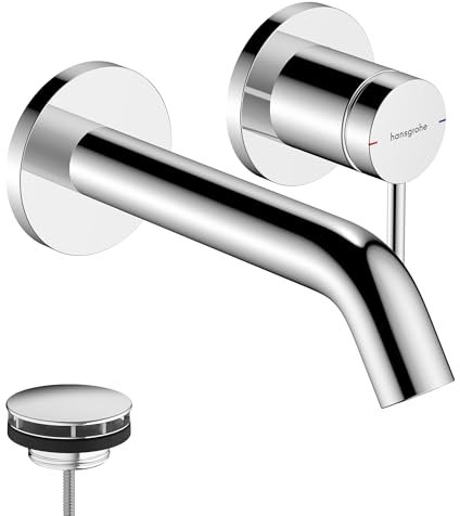 hansgrohe Tecturis S - Rubinetto lavabo a incasso per montaggio a parete, Miscelatore lavabo risparmio idrico (EcoSmart) con bocca di erogazione 16,5 cm, cromo, 73350000