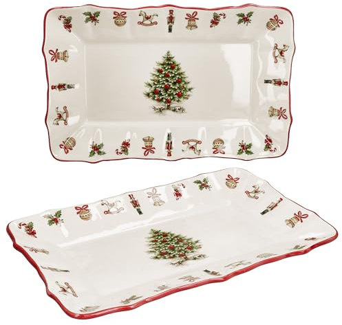 MamboCat Maestro Natale - Set di 2 piatti rettangolari con decorazione natalizia, piatti da portata per torte in pentola, biscotti, rotolo di biscotti I per Natale, Babbo Natale, Avvento, Natale
