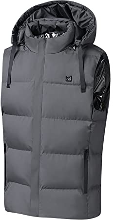 Gilet riscaldabile unisex, 3 temperature regolabili, giacca riscaldata con cappuccio, 7 zone di riscaldamento, USB, da uomo e da donna, senza maniche, per escursioni, moto, caccia, sci, grigio., 3XL