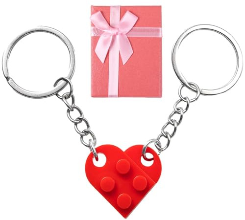 Zeihoo Ensemble Porte-Cles Coeur, avec Boite Cadeau, Porte Cle Coeur Rouge Petit Porte-Cles Porte Cle Coeur Couple, Cles en Forme de Cœur pour Couple,Décorations Coeur Assorties