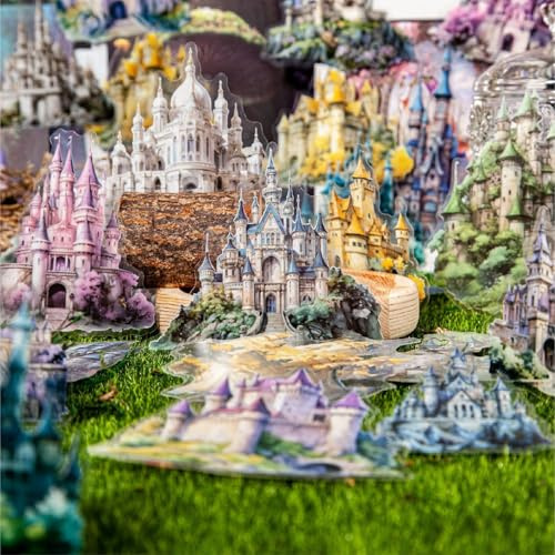 Arpaper Scrapbook Zubehör Stickers 60 Stück,Sticker PET Retro Scrapbooking Zubehör Set Scrapbooking Vintage Sticker Aufkleber (Schloss) Deko für Bullet Journal,Hochzeit,Kalender(Fantasy Castle 1)