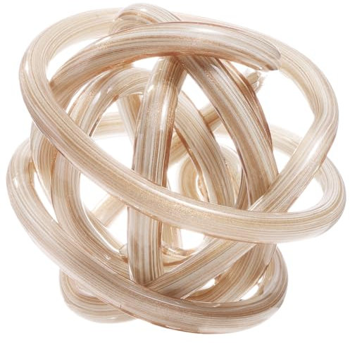 Luxury Lane Hand Blown Infinity Knot Sommerso Decorative Glass Ball for Bowls Home Decor 8 inch Tall Orbit Centerpiece Table Decoration Sculpture White Gold