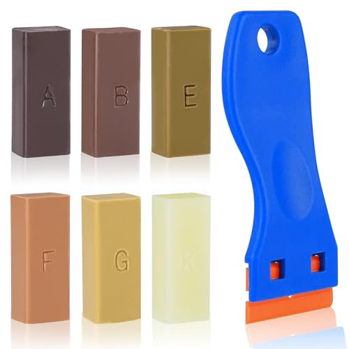 FYSL Laminat Wachs Reparaturset, Fliesen Vinyl Holz Reparaturset, 6 Farben Wachs Holzkitt, Loch Ausbessern Kratzreparatur, Boden Linoleum Reparaturset für Laminat, Parkett, Holz Möbel Fußboden