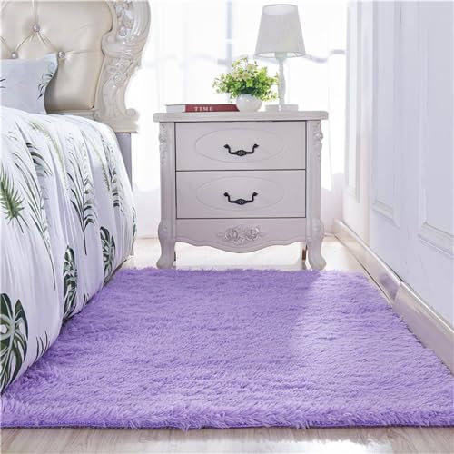 Guetto Hochflor Teppich Wohnzimmer rutschfest Fellteppich Shaggy Flauschig Weich Modern Kunstfell Fell Imitat Einfarbig, Teppich für das Schlafzimmer/Wohnzimmer/Kinderzimmer,Lila,200x300cm