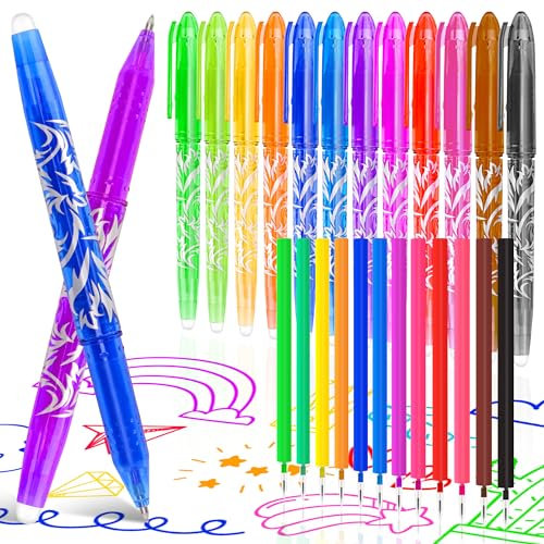 Meetory 24 Stück Radierbarer Kugelschreiber, 12 Farben Tintenroller Radierbar, 0.5mm Gelstifte Radierbar, Radierbarer Gelschreiber Fricion Stift Set