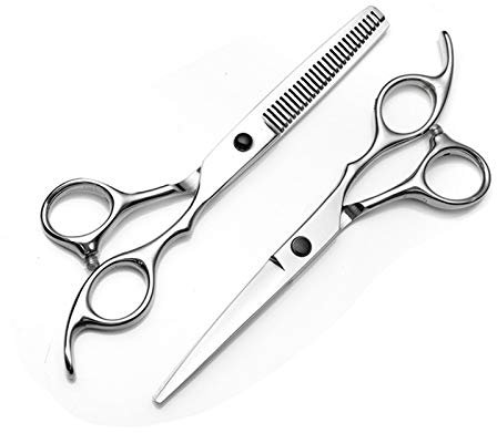 Haarschneidescheren-Set, 6,0 Zoll, silberfarben, zweiteilige Friseurschere aus rostfreiem Stahl, flacher Schnitt, professionelle Friseurschere zum Verfeinern der Textur, Pony, Barttrimmen