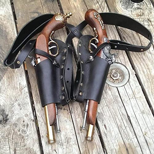 Steampunk Pirat Universal Double Flintlock Gun Shoulder Holster - Adjustable Cosplay Costume Holder in Eco-friendly PU Leather