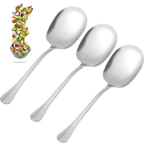 HANIUTTY 3 Stück Servierlöffel, 25 cm Groß Kochlöffel Vorlegelöffel Edelstahl Servierlöffel mit Langen Griffen, Salatlöffel Großer Löffel EsslöFfel für Bankett Buffet Restaurant Servierlöffel Groß