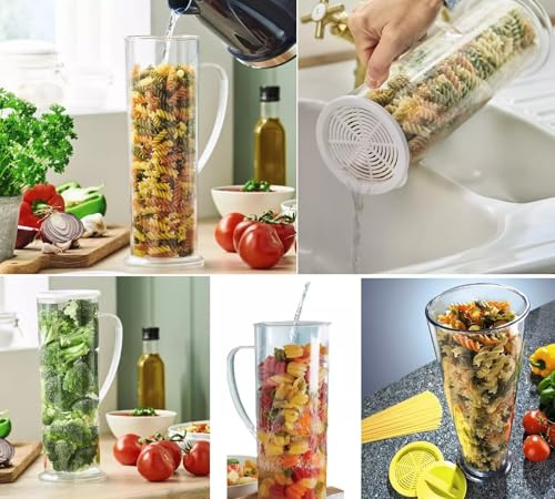 Freshnewlooks 1.75L Pasta Cooker Jug with Thermal Lid – Energy Saving Veg & Hot Dog Cooker, Quick Boil Pasta Maker, No Stove Needed, Camping Friendly, Easy Drain Anti-Burn Kitchen Essential