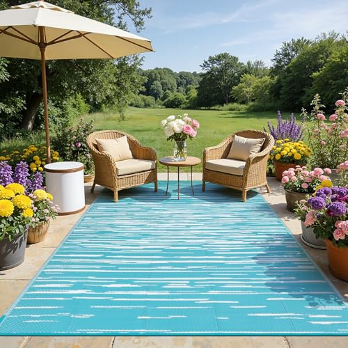SHACOS Tappeto da Esterno per Giardino, 180 x 270 cm, Tappeti da Esterno Patio Impermeabile, Tappeto in Plastica Reversibile, UV Resistente, Tappeto Campeggio Esterno per Terrazza Balcone Picnic, Blu