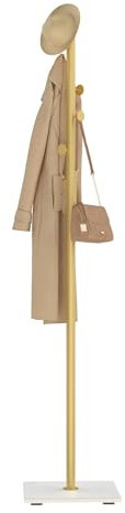 GUOHNHE Perchero de Pie, Pequeño Colgador Ropa de Metal con 8 Ganchos, Perchas Independientes en Forma de Árbol con Placa Inferior de Roca Gruesa, 30 x 30 x 175 cm, Amarillo Dorado, GYJ002WJ
