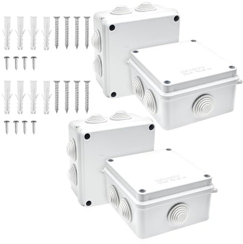 Xpieoyrm 4 Pezzi Scatola di Giunzione Custodia, Scatole di Giunzione Impermeabili IP65, Plastica ABS Scatola Derivazione, Scatola di Giunzione Esterna rettangolare, per comunicazioni elettriche