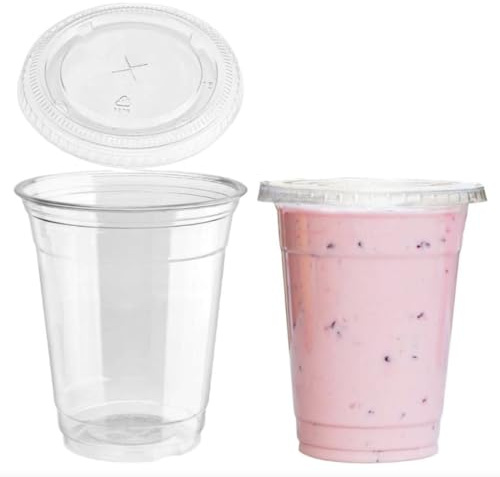 IMTINA 50 Vasos PET para Batidos, Granizados, Smoothies, Frappés, Helados, Fruta, Snack, con Tapas Planas, Transparentes, Reutilizables, Ideal para takeaway, Picnic, 50 Unidades (500 ml)