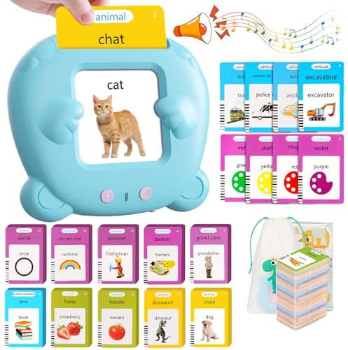 Winnrok 510 Mots Cartes éducatives,pour Jeunes Enfants de 2 à 6 Ans Carte Flash parlante Francais,Jouets préscolaires pour écouter et Apprendre,Jouets Interactifs pour Garçons et Filles - Bleu