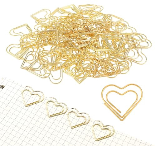 100 Stück Büroklammern Herz, Groß Gold Herz Büroklammern, Büroklammern Set Büroklammern Spender Herz Paper Clips für Dekorative Hochzeiten Postkarten Schule Büro Vorräte