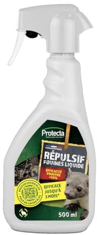 Protecta® Répulsif Fouines et Martres 500ml – Efficacité 3 Mois – Huile Essentielle Menthe Poivrée & Lavande – Anti-Fouines pour Maison, Voitures, Garages, Greniers – sans Trace ni Résidu