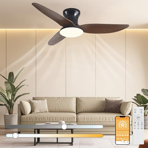 ANKBOY Ventilateur de plafond avec télécommande et contrôle par application - Ventilateur de plafond LED silencieux avec lampe - Intensité variable - 39 pouces - Avec éclairage pour salon, chambre à