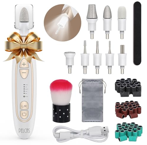 PELCAS Electric Toenail Grinder for Thick Toenails, 5 Speeds Manicure and Pedicure Kit, Cordless Nail Drill with LED Light, Electric Nail File for Human, Pet, Thick Toenails, Natural & Acrylic Nails