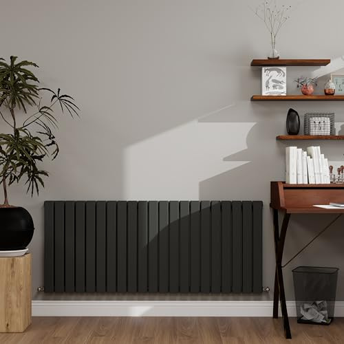 Anthracite Designer Radiator Horizontal 600×1428mm Double Flat Panel - Wall/Floor Mounted for Modern Multi-Scene & Central Heating 6422 BTU