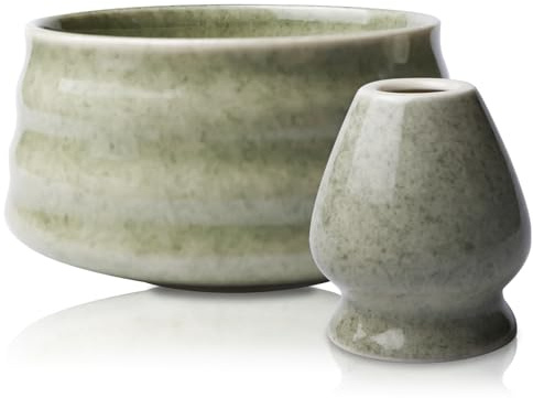GOMETY Tazón de té matcha tradicional de 2 piezas, cuenco de té matcha tradicional de 18 oz, cerámica, estilo rústico
