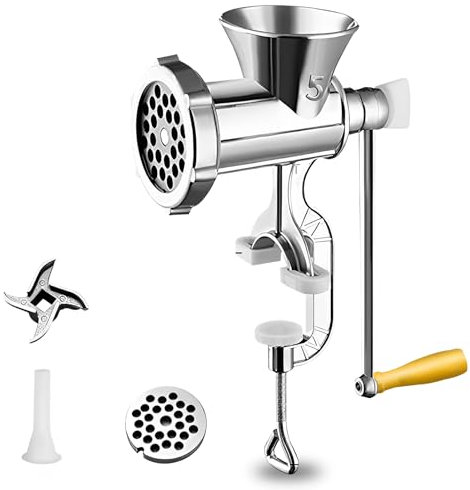 Manual Meat Grinder, Heavy Duty Aluminum Alloy Meat Mincer with Wooden Handle Manual Sausage Filling Maker for Meat, Noodles, Pepper Seasoning