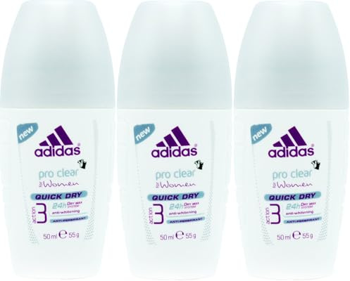3 x 50ml Adidas 24H Action 3 Quick Dry Anti Whitening Roll On for Women