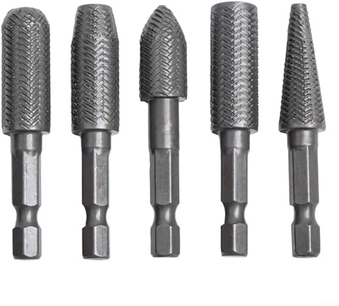 Gdfnmogo 5Pcs Rotary Rasp Set 1/4 Inch Hex Shank Drill Bits Grinding Burrs For Steel Milling Filing Shaping Enlarging Holes,Power Tool Accessory