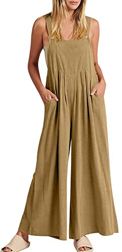 Latzhose Damen Sommer Lang - Jumpsuit Arbeitslatzhose Damen Pink, Sportlich Elegant Hosenanzug Mit Taschen Einteiler Locker Strampler Einfarbig Playsuit Bequeme Sommeroverall Ärmellose Romper
