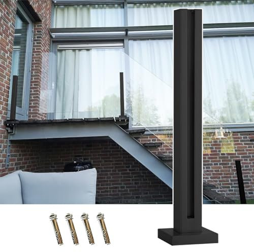 Generico Sistema di ringhiera in Vetro Nero Opaco per Scale Esterne, opzioni di Altezza da 35,4 a 43,3, Resistente corrimano con Supporto in Vetro, Elegante Design del Montante terminale