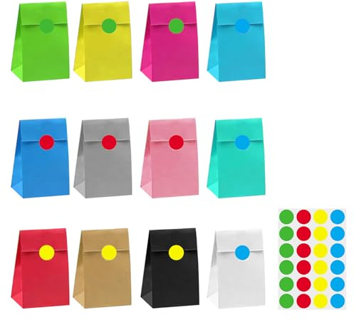 24 x Papiertüten Klein, 13x8x24cm multicolor Papiertüten Geschenktüten, Butterbrottüten, Samentütchen, Mitgebsel Tüten für Hochzeit Party (multicolor)