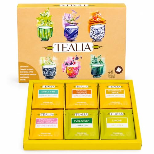 Tealia Herbal Tea Selection Box 48 Green & Herbal Tea Bags Gift Set | 48 individually wrapped tea bags across 6 green and herbal blends in a gift-ready box for discovering different flavours.