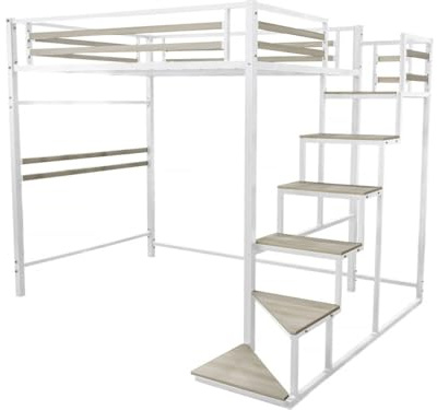 Habitat et Jardin Metall-Hochbett mit Treppe Lena - 140 x 200 cm - Weiß