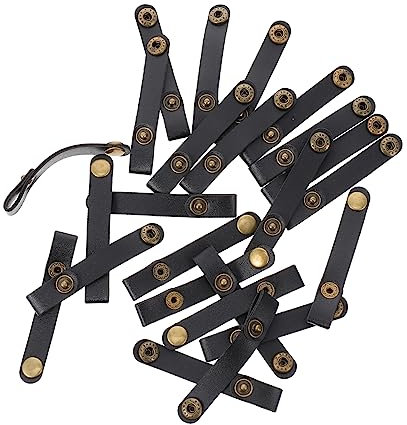 NUOBESTY 24pcs Black Pu Leather Data Cable Organizers and Headphone Cable Holders Buckle, Cord Management Clips for Desk and Travel