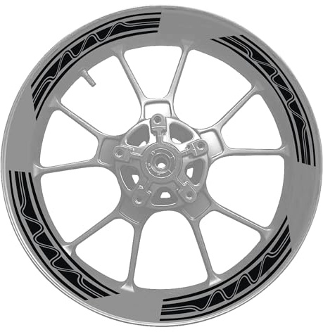Decalart Set mit 8 Aufklebern für Innenfelgen, 17 Zoll (43,8 cm), Felgenband, Streifen, erneuert Felgen Motorrad, Aufkleber L164 (070 Schwarz)