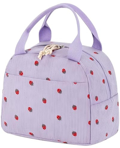 Strawberry Lunch Bag, Girls Lunch Bags for Women Insulated Lunch Box Bags Cute Strawberry Purple Pack Lunch Bag Lunch Boxes for Kids Girls Lunch Box, with Insulated Liner for Work School Travel Picnic