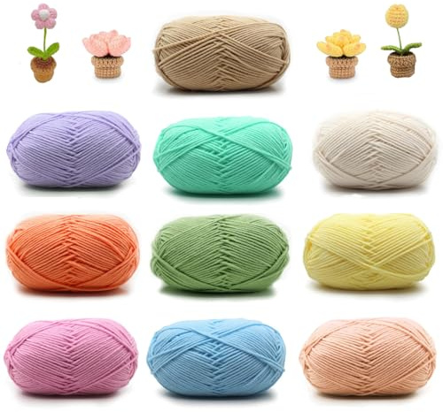 Hilo de Crochet, 10 Ovillos de 50 g de Hilo de Algodón para Tejer a Mano, Kit de Hilos de Ganchillo, Hilos de Algodón de Leche, Lanas de Ganchillo Multicolor, para Tejer, 10 Colores