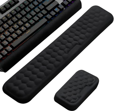 KOSLEOW Handgelenkauflage für Tastatur und Maus aus Memory Foam, Ergonomische Handballenauflage mit Massage, Oberfläche und Rutschfester Gummi Basis, Schwarz Büro Set für PC, Laptop, Gaming von