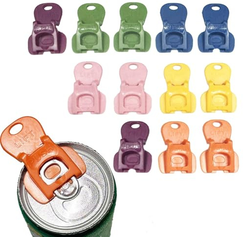 12 abrelatas, manual sencillo, abrelatas portátil de plástico con anilla para cerveza,Adecuado para latas de cola, refrescos y bebidas energéticas.Funda reutilizable para bebidas a prueba de polvo