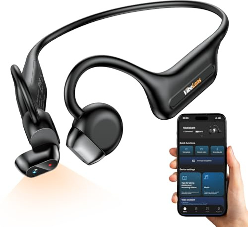 VibeLens MusicCam World’s 1st Bone Conduction Headphones with Camera, Hand-Free POV Camera Headphones, IP68 Water & Sweat Resistant, AI Functions, Open-Ear Bluetooth Wireless Sport Earphones with APP
