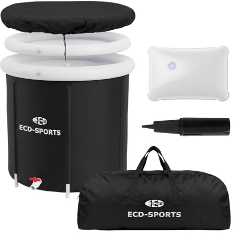 ECD Germany Bain de Glace Ø80 cm, Tonne d’Immersion Isolée 350 L avec Kit Complet, Baignoire Pliable pour Cryothérapie, Récupération Musculaire, Bain Froid Mobile Cuve d’Eau pour Intérieur/Extérieur