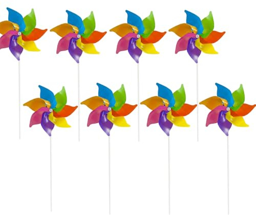 Garden Windmills Outdoor, Set of 8 Rainbow Windmills, Vibrant Lawn Decoration for Garden Beautification, Outdoor Party Enhancement, Festival Celebration and Patio Decoration