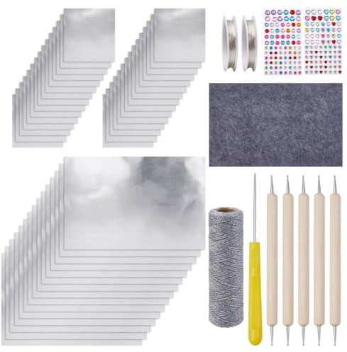 NBEADS 1 Conjunto Herramientas Para Relieve En Lámina Metálica, Kit De Arte En Relieve Con 45 Piezas Láminas De Papel De Estaño Para Pintura Grabado Montaje Y Proyectos Manualidades, Plata